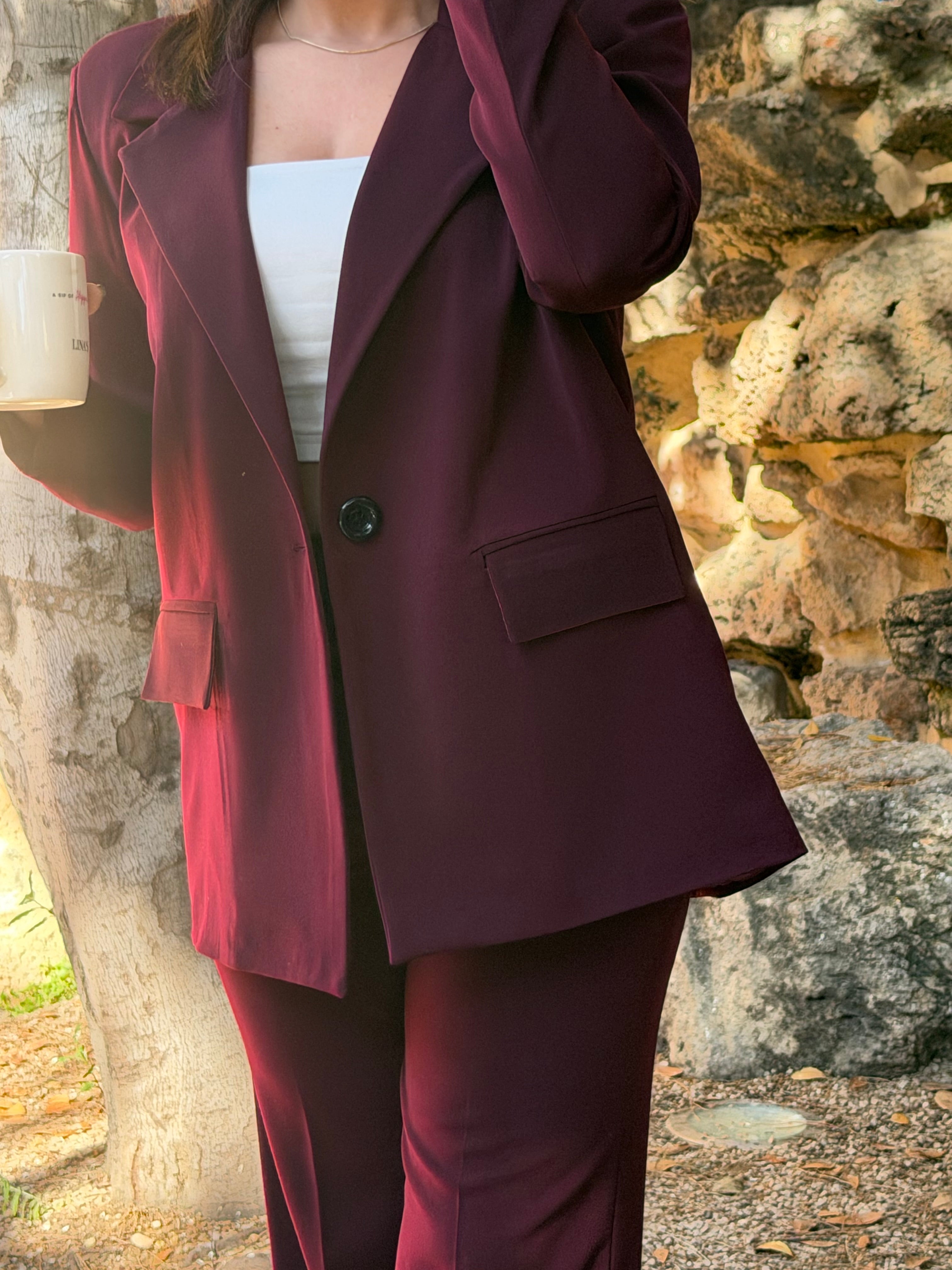 The burgundy suit